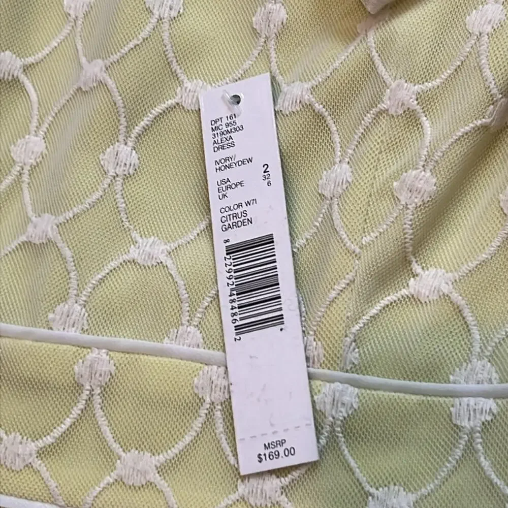 NWT $169 Antonio Melani Alexa Dress Garden lace 2 XS Yellow wedding cocktail NEW